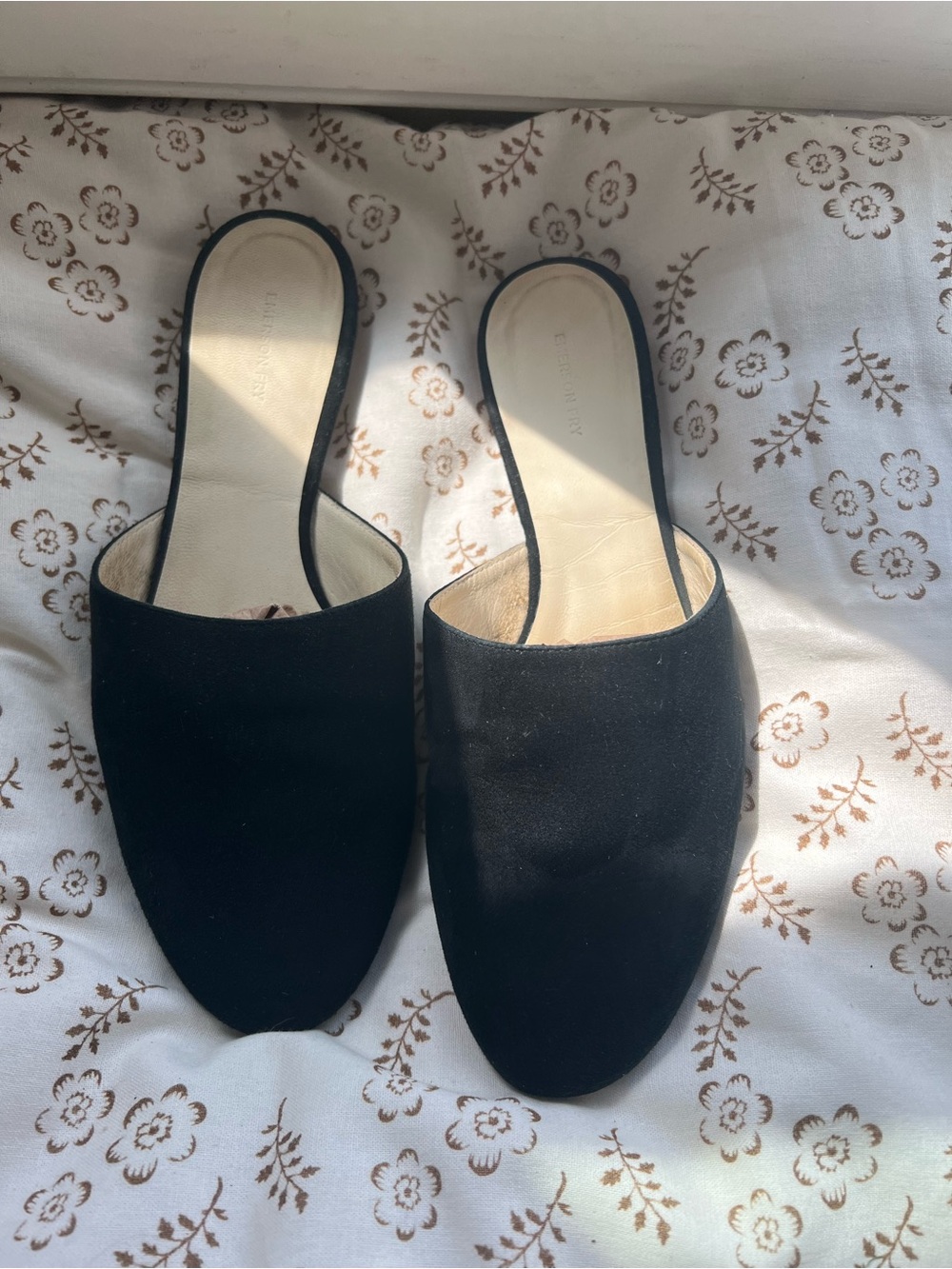 Emerson Fry Black Suede Slip-On Mules